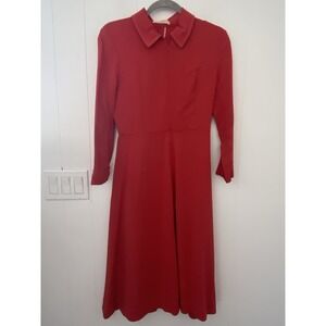 Co Collection‎ Red Viscose Crepe Long Sleeve Midi Dress Italian Fabric XS